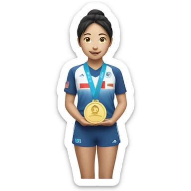 asian girl winning a medal sticker