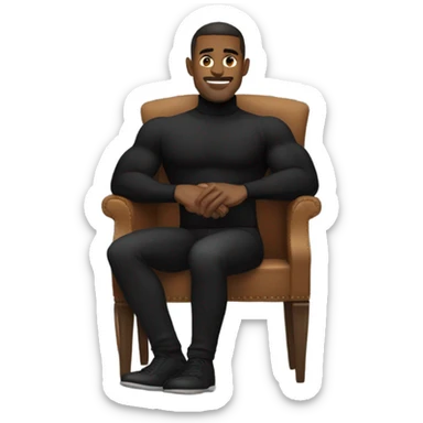 muscle man in black turtleneck shirt and black pants sitting in chair sticker