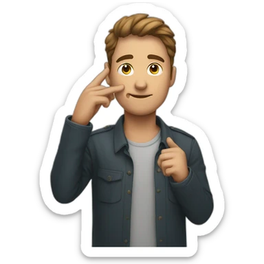 A man points with his hand to his eye sticker