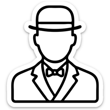 man in a vintage black and white suit, no facial hair, outlined icon sticker