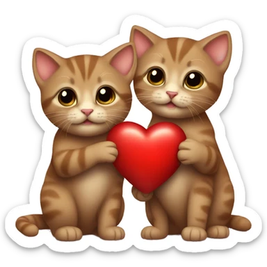 Two little brown kittens, holding a red heart  sticker