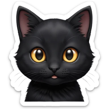 cinematic-cute-black-kitten cat-portrait-emoji,-head-tilted-playfully-and-inquisitively,-sleek-black-fur-with-subtle-hints-of-deep-gray,-simplified-yet-adorable-features,-highly-detailed,-glowing-with-a-warm,-friendly-glow sticker