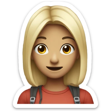 a girl stood outside a house with an evil smile sticker