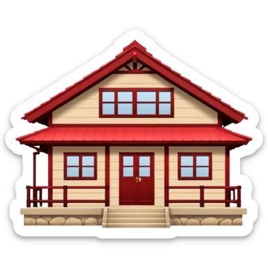 japan style wood house red beige sticker