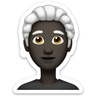 human with black skin long face small eyes and long white hair sticker