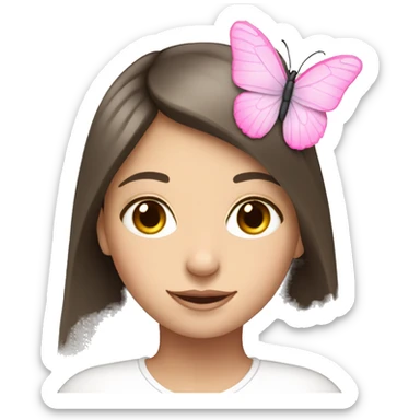 White brunette girl, with a pink butterfly sitting on her sticker