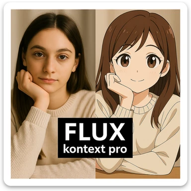 replace the logo with the text of "FLUX kontext pro", keep everything else same sticker