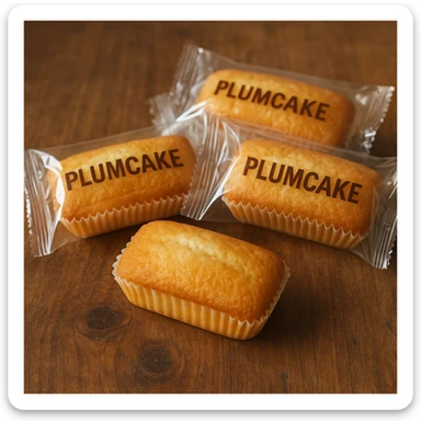 realistic photo of Italian plumcake snacks, plumcake in transparent packaging sticker