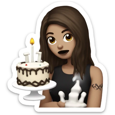 goth metallica white skin brown hair girl with a birthday cake  sticker