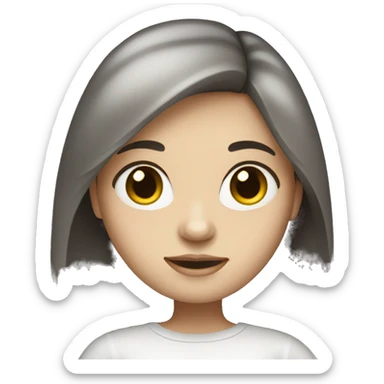 Girl with dark hair, white skin, dark eyes, hold macbook sticker