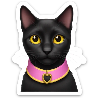 A black cat with a pink collar and yellow eyes, the cat name is Nala sticker