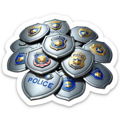 cinematic - aesthetic brilliant divine lighting, oil paint - ia pile of police badges thrown in the trash sticker