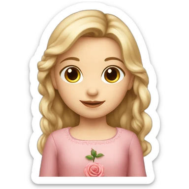 Caucasian Little girl with long sleeve dress, holding rose  sticker