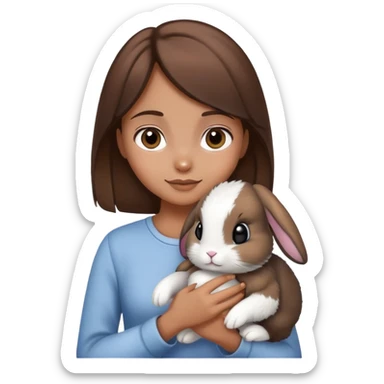 Generate an emoji with a brown haired girl holding a black and white bunny sticker