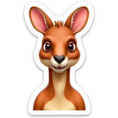 Cinematic Comical Adult Red Kangaroo Portrait Emoji, Head tilted dramatically with an exaggeratedly shocked expression, featuring a robust, dynamic build with a uniquely red kangaroo-shaped head sporting an elongated snout and wide, comically expressive eyes full of playful disbelief, Simplified yet hilariously expressive features, highly detailed, glowing with a slightly sassy outback glow, high shine, dramatic yet playful, stylized with an air of cheeky wild mischief, soft glowing outline, capturing the essence of a meme-worthy kangaroo that looks ready to bound its way into viral fame! sticker