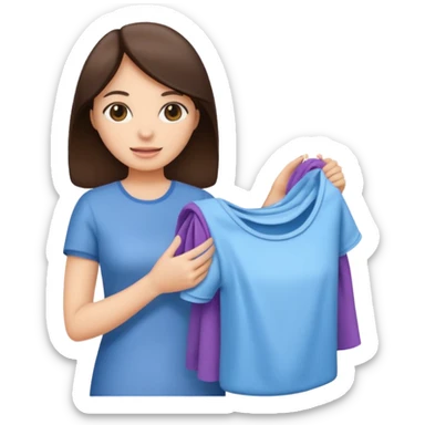 brunette woman holding laundry sticker