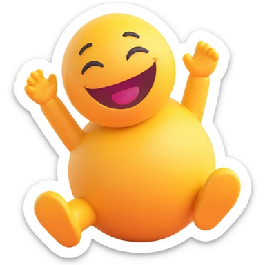 laughing emoji rolling on the floor, holding its belly, 3D emoji style sticker