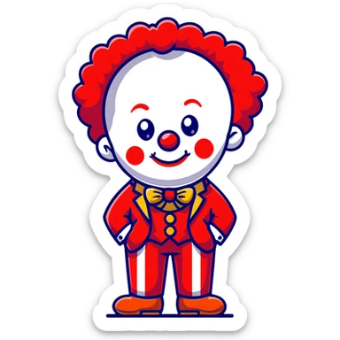 clown with bright red curly hair and white-red striped suit sticker