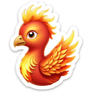 Cinematic Cute Mystical Fire Phoenix Portrait Emoji, Head tilted playfully and inquisitively, showcasing a vibrant, flame-kissed form with intricately detailed feathers in warm shades of red, orange, and shimmering gold, accented by delicate sparks and a gentle, inviting glow; rendered with lifelike detail and soft, radiant light, high shine, enchanting and spirited, styled with a touch of mythic whimsy, soft glowing outline, capturing the essence of a mischievous yet endearing phoenix poised to flutter playfully into your heart! sticker