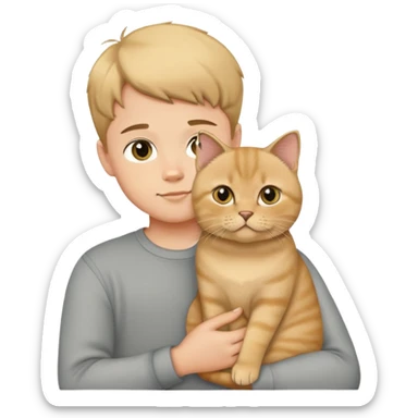 boy holding a british shorthair golden sticker