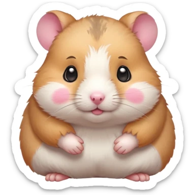Cute chubby cartoon-style hamster blushing, shy expression. Painterly shading, white background, sticker-style illustration sticker