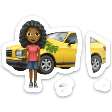 girl with car under tree sticker