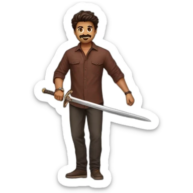 Leo THALAPATHY Vijay holding a Sword wearing a marron Full sleeve shirt  sticker