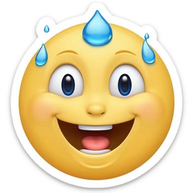 Emoji, yellow round laughing face, blue tears of joy on it  sticker