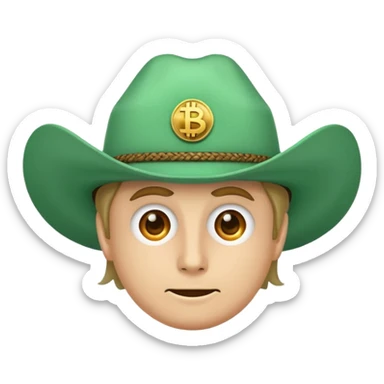 Cowboy Hat Face emoji with Bitcoin logo eyes, minty green cowboy hat, and '100x' written on the hat sticker