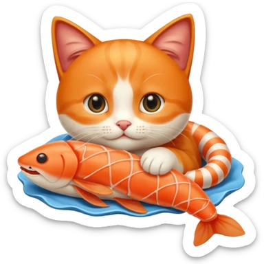 Petit chaton roux qui mange du surimi sticker