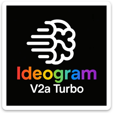 make a non gradient solid but colorful text of "Ideogram V2a Turbo", black background, add this logo too,  sticker