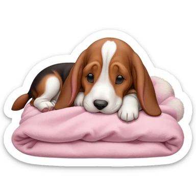 A baby basset hound sleeping on a baby pink blanket  sticker