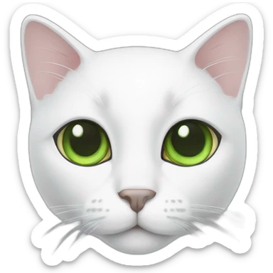White cat with green ear and nose sticker