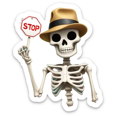 skeleton emoji wearing a hat holding a stop sign and salt sticker