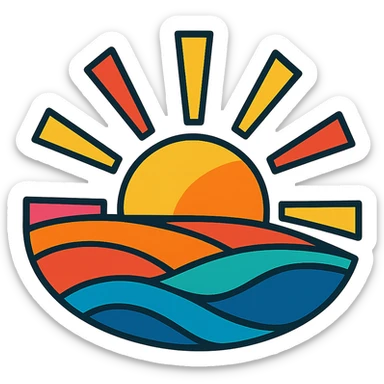 abstract representation of a new era, sunrise over horizon, vibrant colors sticker