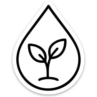 Refined water droplet with a small plant inside, symbolizing elegant environmental conservation and corporate responsibility sticker
