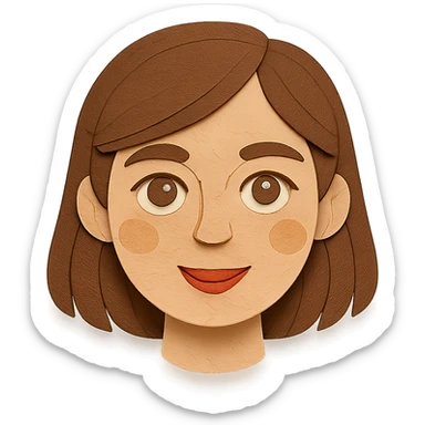 white girl with brown hair, light brown eyes, medium eyelashes, brown eyebrows, medium lips, medium nose in paper craft style sticker