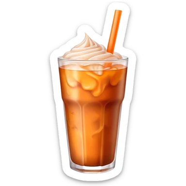 Cinematic Realistic Thai Ice Tea Drink Emoji, depicted as a chilled glass of sweet, creamy iced tea rendered with vivid textures and refreshing, dynamic lighting. sticker