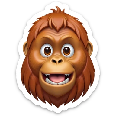 Cinematic Comical Orangutan Portrait Emoji, Head tilted dramatically with an exaggeratedly shocked expression, featuring a robust, animated face with wide, comically expressive eyes full of humorous disbelief, Simplified yet hilariously expressive features, highly detailed, glowing with a slightly sassy glow, high shine, dramatic yet playful, stylized with an air of quirky jungle attitude, soft glowing outline, capturing the essence of a meme-worthy orangutan that looks ready to side-eye its way into viral fame! sticker