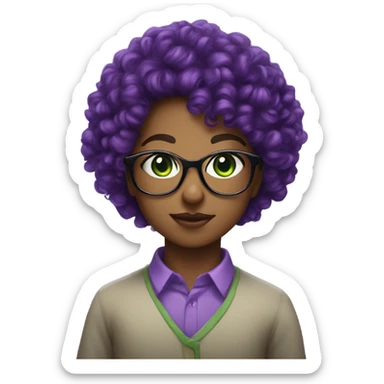 bold hair dr green eyes with glasses kissing  cute curly girl wearing purple   sticker