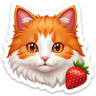 I want a cute cat with strawberries sticker