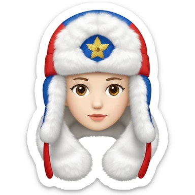 white ushanka hat with Russian flag, winter ear flap hat sticker