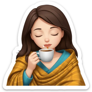 girl brunette inside a blanket sipping coffee eyes closed sticker