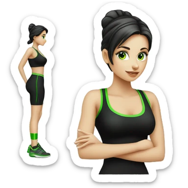 luxury elegant european woman fitness. black attire with green line sticker