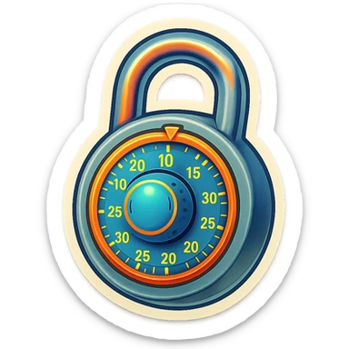 A gray combination lock sticker in retro stickers style, with a vintage design and colorful details sticker