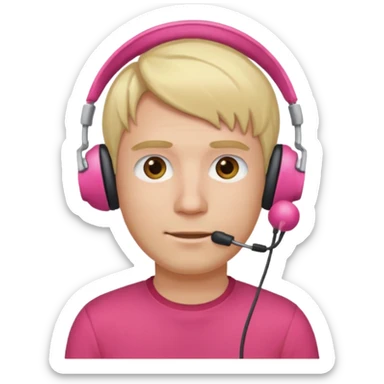 guy with blonde hair, red shirt and pink headset sticker