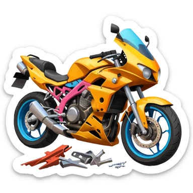crashed sports motorcycle sticker