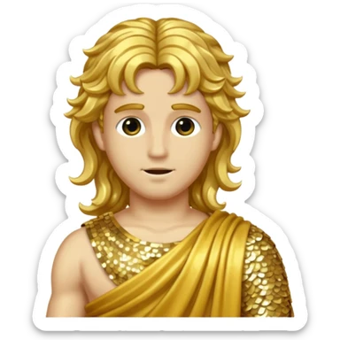 Mercury from Roman Deities with long gold wavy hair, gold sequin toga sticker