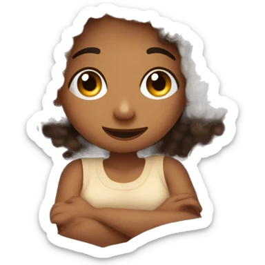 Long curly girl in bed cuddles with fuzzy blankets and pillows sticker