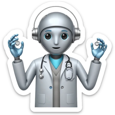 robot with a doctor's coat and a stethoscope sticker